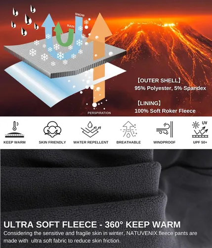 Vista 5 de NATUVENIX Snow Pants Men Ski Pants Men Water Resistant Hiking Pants for Men Fleece Lined Tactical Work Snowboard Pants