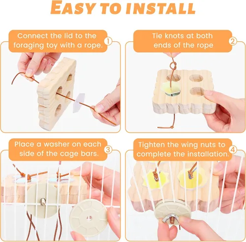 Vista 6 de Mygeromon Juguetes de forrajeo para pájaros, accesorios de madera