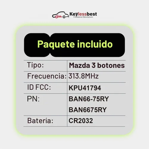 Vista 3 de Repuesto para Mazda 3 Key Fob 2007 2008 2009 Control remoto KPU41794 3 botones 313.8MHz