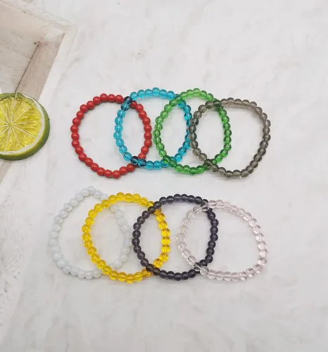 Vista 7 de SAMOCO 18 pulseras elásticas de cuentas de 0.236in hechas a mano redondas de cristal para mujer, multicolor mate, pulsera elástica