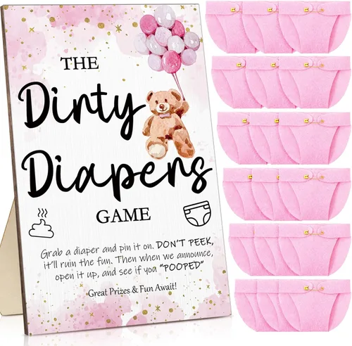 Vista 16 de Roowest 51 Piezas Juegos de Pañales Sucios para Baby Shower Letrero Divertido de Madera con 50 Piezas Mini Pañales de Fieltro Lindo para Fiesta