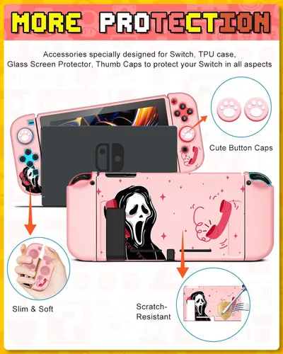 Vista 5 de Xinocy Kit de accesorios de almacenamiento 9 en 1 para Nintendo Switch con funda de transporte de viaje, funda protectora para interruptor+soporte