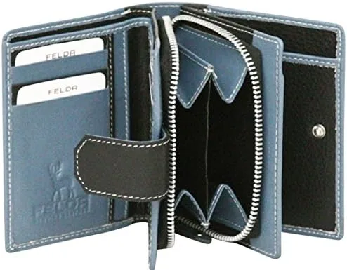 Vista 2 de Felda RFID monedero de cuero genuino señoras monedero 14 ranuras para tarjetas de crédito y monedero