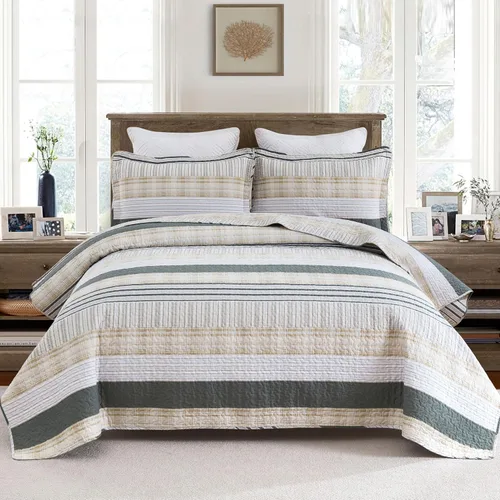 Vista 8 de Juego de ropa de cama con colcha Homzard tamaño individual - Juego de edredón 100% algodón, colcha de cama gris y azul para la cama, ropa de cama