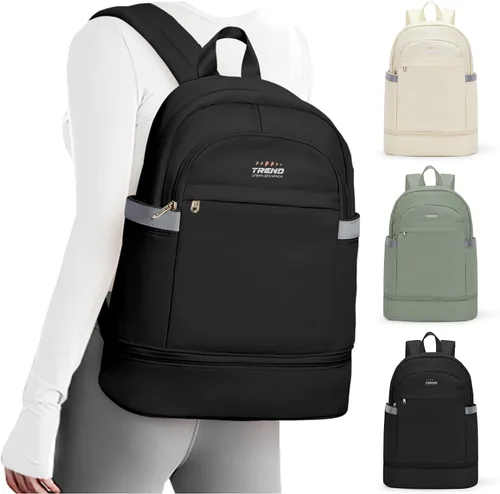 Vista 23 de coofay Mochila de gimnasio para mujer, bolsa de gimnasio con compartimento beige (A-Beige)