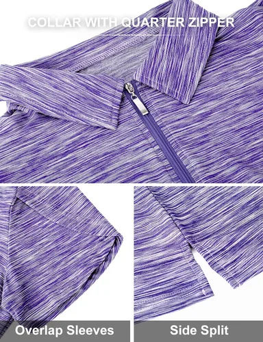 Vista 5 de Viracy Camisas polo de golf para mujer, con cremallera de 14, manga corta, de secado rápido