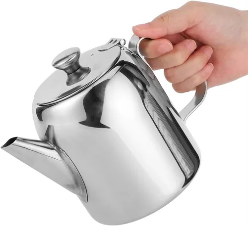 Vista 7 de Cafetera, tetera de acero inoxidable de grado alimenticio, tetera de té de boquilla corta, olla de agua redonda duradera para restaurante, hogar