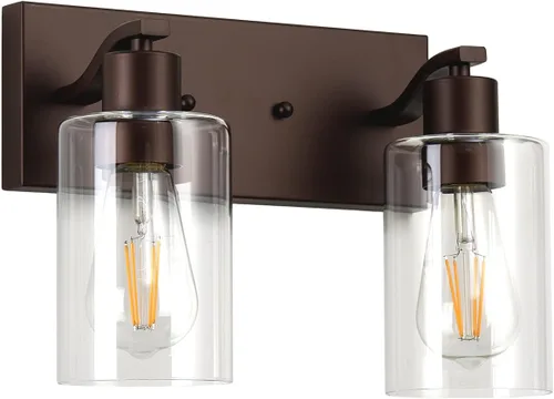 Vista 8 de 2 Luces de Iluminación para Baño, Accesorios de Iluminación de Tocador en Bronce Cepillado con Soporte de Vidrio Transparente de 33cm, Lámparas