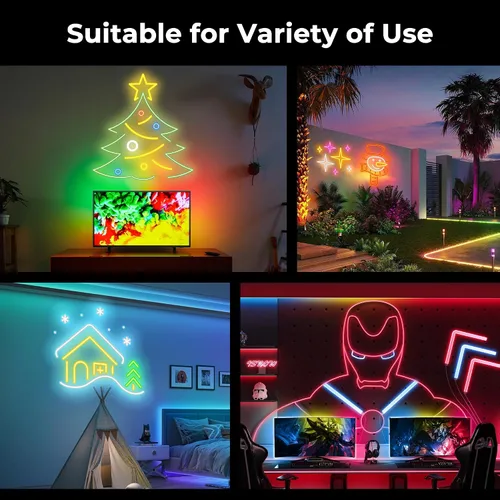 Vista 6 de Luces de cuerda de neón LED de 50 pies, control de luces de cuerda LED flexibles con aplicación/control remoto, IP67 para exteriores RGB que cambian
