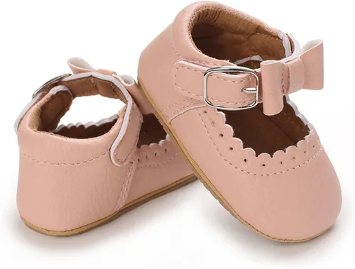 Vista 3 de COSANKIM Zapatos planos Mary Jane para bebés y niñas, suela de goma antideslizante, zapatos de vestir de princesa para boda