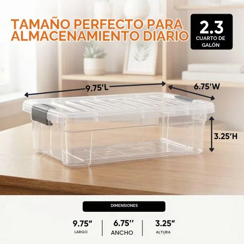 Vista 3 de Superio Cajas de almacenamiento transparentes con tapas, contenedores de plástico de 2.3 cuartos de galón para organizar, cajas apilables, sin BPA