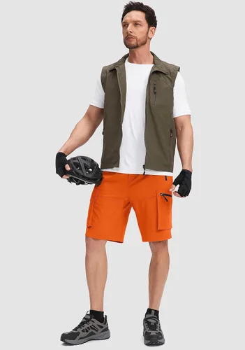 Vista 6 de Bikewa Pantalones cortos de ciclismo de montaña para hombre, con acolchado 3D, ajuste holgado, con bolsillos con cremallera