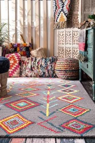 Vista 5 de NuLOOM Belini Alfombra de lana con acento a mano, 2 pies x 3 pies, color marfil Nuloom Belini Trellis - Alfombra de lana para sala de estar