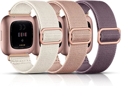 Vista 12 de Maledan Paquete de 3 correas elásticas compatibles con Fitbit Versa 2 bandas para mujeres y hombres, correas elásticas ajustables de nailon