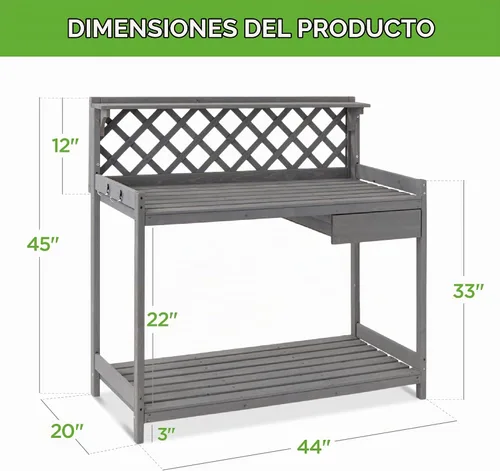 Vista 7 de Best Choice Products Banco para macetas de jardín al aire libre, mesa de trabajo de madera con cajón de gabinete, estante abierto, almacenamiento