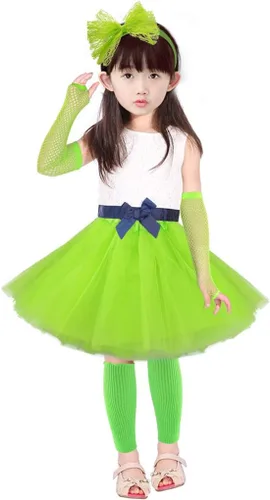 Vista 6 de Accesorios de disfraces 6 en 1 para niños trajes y vestidos elegantes de los años 1970 y 1980 para fiestas de cosplay o fiestas temáticas para niñas