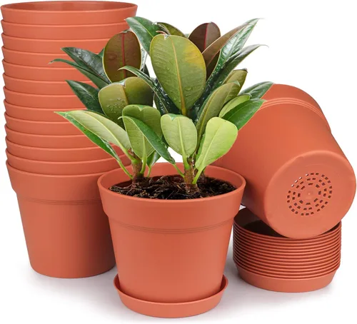 Vista 17 de homenote Macetas de plantas, macetas de 6/7.5 pulgadas para plantas, macetas de plástico para interior con múltiples agujeros de drenaje y bandejas
