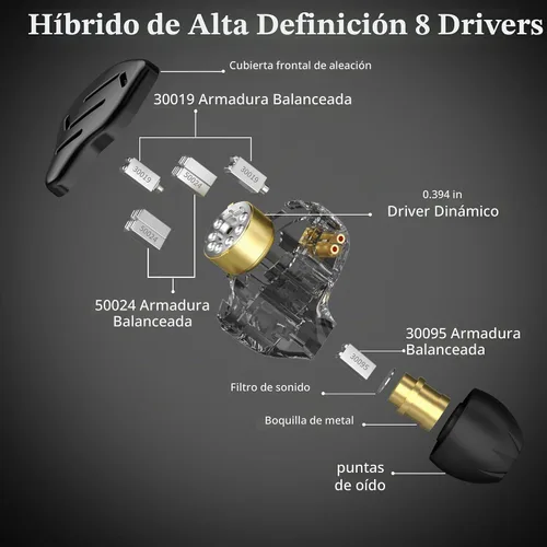 Vista 2 de KZ Auriculares Zax en el oído Monitor, 7BA+1DD híbrido IEM con micrófono