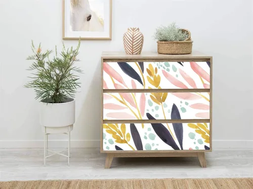 Vista 6 de HaokHome - Papel tapiz adhesivo para repisas, vinilo, bosque en acuarela, diseño floral, color blanco, rosa, azul marino y amarillo, removible, 17.7