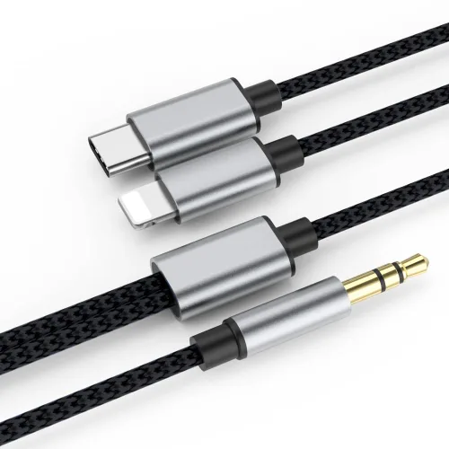Vista 3 de esbeecables Cable auxiliar para iPhone, 2 en 1 USB C y Lightning a 0.138 in AUX Cable de audio adecuado para auriculares de automóvil Apple Android