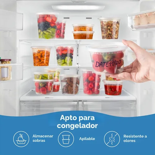 Vista 6 de Fit Meal Prep Paquete de 40 recipientes de 8 onzas con tapas, recipientes de cuarto de galón a prueba de fugas con tapas, contenedor de plástico