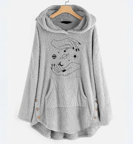 Vista 3 de Sudaderas con capucha de forro polar para mujer, con orejas de gato, mullidas, abrigadas, esponjosas, de gran tamaño, con bolsillo