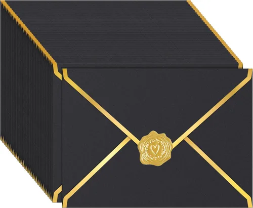 Vista 16 de Paquete de 100 sobres A7 de 5 x 7 para invitaciones, 7.18 oz de cartulina gruesa brillante 4 x 6 con solapa en V y sellador de lámina dorada, sobre