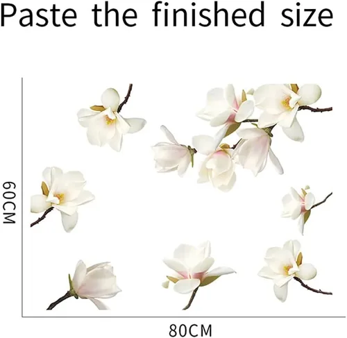 Vista 4 de Runtoo Calcomanías de pared 3D de flores blancas Magnolia Floral para niñas, dormitorio, sala de estar, decoración de pared