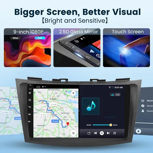 Vista 7 de podofo Radio de coche 2G+64G para Suzuki Swift 2011 2012 2013 2014 2015, estéreo inalámbrico Apple Carplay Android Auto, pantalla táctil IPS de 9
