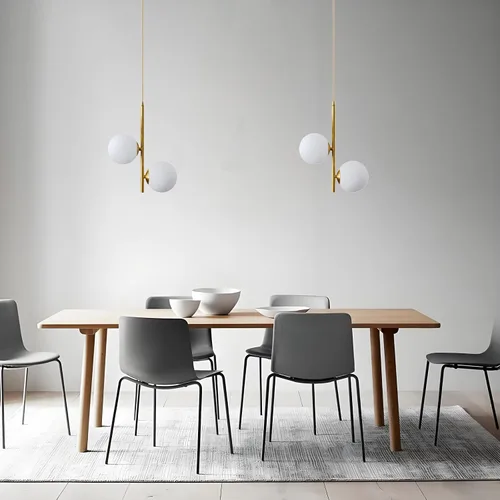 Vista 5 de Lámpara colgante de cristal blanco con forma de globo de 2 luces, bola de vidrio blanca y latón dorado Matel lámpara colgante lámpara de techo
