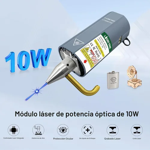 Vista 2 de Módulo láser LASER TREE, módulo de grabado láser de 10W (10000mW) de salida de potencia óptica con asistencia de aire, FAC incorporado, cabezal