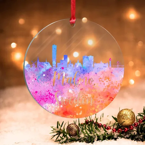 Vista 21 de Países Bajos Rotterdam Adornos de Navidad Países Bajos Rotterdam Acuarela Arte Paisaje urbano Adorno de Navidad Acrílico Colorido Horizonte