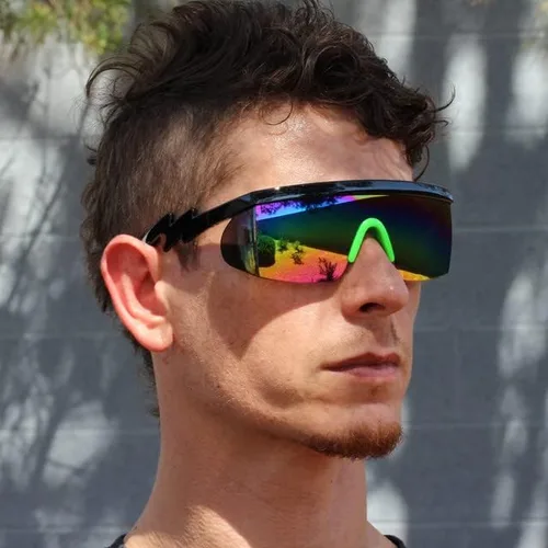Vista 3 de Flawless Eyewear - Gafas de seguridad parcialmente sin marco, estilo retro, mica con reflejo de arco iris, gafas de sol, patas en zigzag