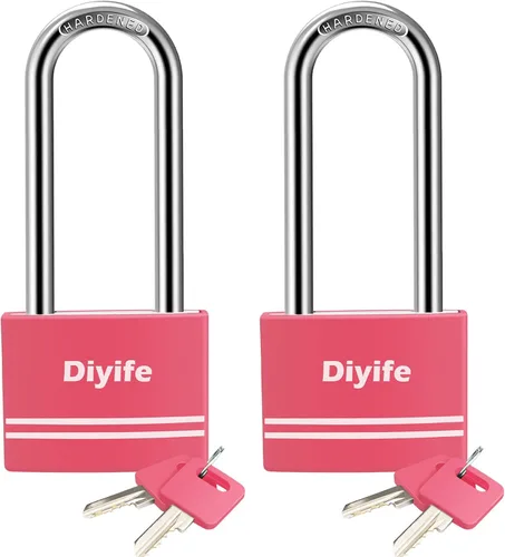 Vista 9 de Diyife [Versión mejorada] Candado de aluminio con llave - Candado de grillete largo impermeable con 2 llaves para escuela, casillero de gimnasio