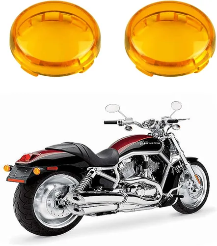 Vista 4 de Cubierta de lente de luces direccionales compatible con Harley Dyna Fatboy Softail Road Glide, ámbar 2 piezas