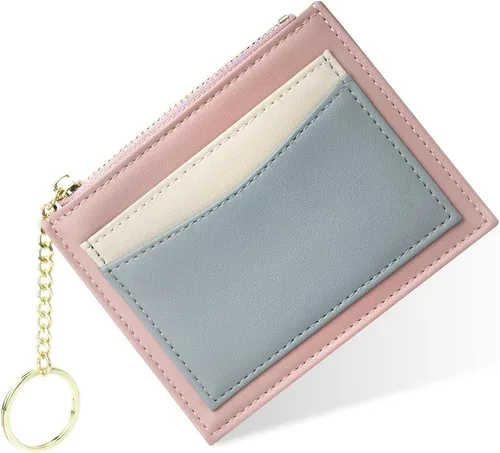Vista 72 de URAQT Cartera para tarjetas de crédito, cartera minimalista de cuero delgado con cremallera, mini protector de tarjeta de crédito, llavero bolsillo