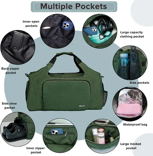 Vista 4 de Bolsas de gimnasio para hombres y mujeres, bolsa de lona deportiva, bolsa de gimnasio de viaje con compartimento para zapatos y bolsillo húmedo