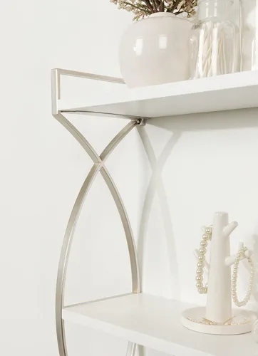 Vista 8 de Kate and Laurel Arietta Modern Glam - Estantería de madera y metal de 3 niveles, 18 x 7 x 28 pulgadas, blanco y plateado; almacenamiento