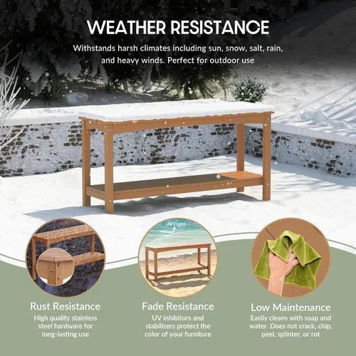 Vista 4 de WestinTrends Malibu - Mesa consola Adirondack de 55 pulgadas para patio al aire libre, 2 niveles, teca