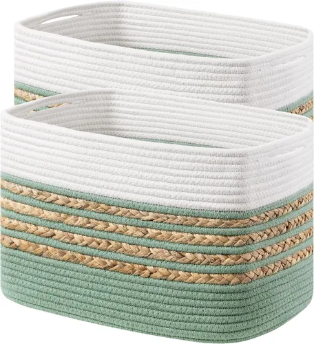 Vista 12 de UBBCARE Paquete de 1 canasta para organizar, cestas de almacenamiento tejidas para juguetes y toallas, cesta rectangular de cuerda de algodón