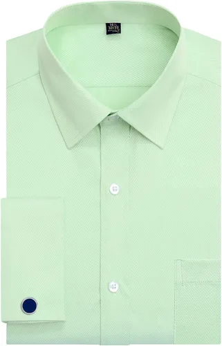 Vista 17 de J.VER Camisas de vestir con puños franceses para hombre, ajuste regular Verde militar