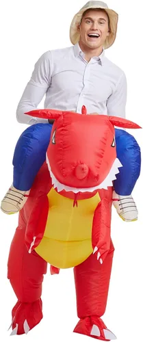Vista 7 de YEAHBEER - Disfraz inflable de dinosaurio T-Rex para Halloween disfraz de dinosaurio rojo elegante