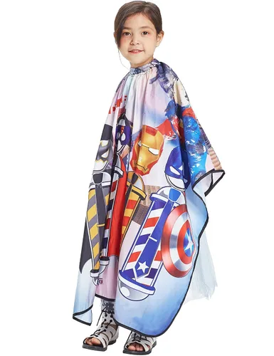 Vista 8 de DOKKIA KIDS Capa de peluquero para niños corte de pelo, niños, niños pequeños, niños y niñas, peluquería, estilo de salón, paño de tela, delantal