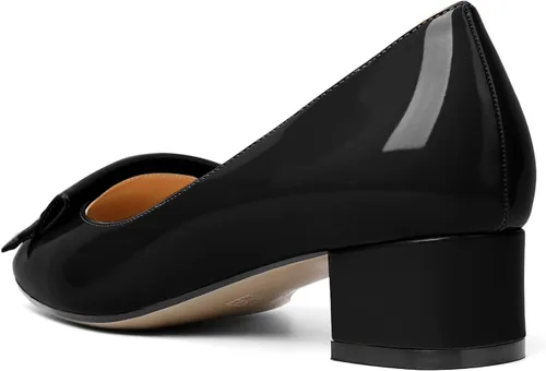 Vista 5 de Zamikoo Zapatos de tacón de bloque para mujer, punta cuadrada, tacones bajos gruesos, zapatos de vestir de tacón con lazo para oficina, boda