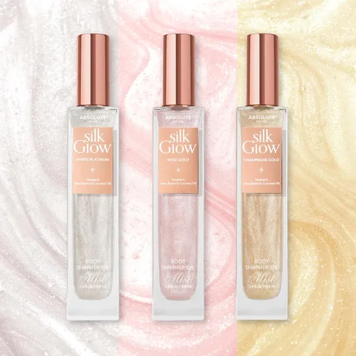 Vista 4 de Absolute New York - Silk Glow Shimmer Mist Glow, radiante, brillo para cuerpo, cara y cabello, manteca de karité, aceite de coco, vitamina E