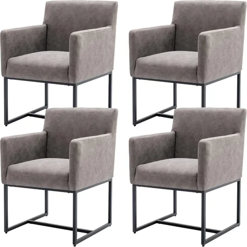 Vista 12 de BESTANO Juego de 2 sillas de comedor tapizadas con brazos de piel sintética de mediados de siglo, sillas decorativas modernas con marco de metal
