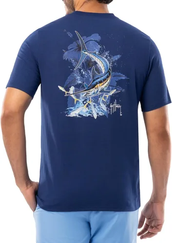Vista 23 de Guy Harvey Camiseta de manga corta con bolsillo gráfico de algodón OG para hombre Leche de Almendra/Rig Masters
