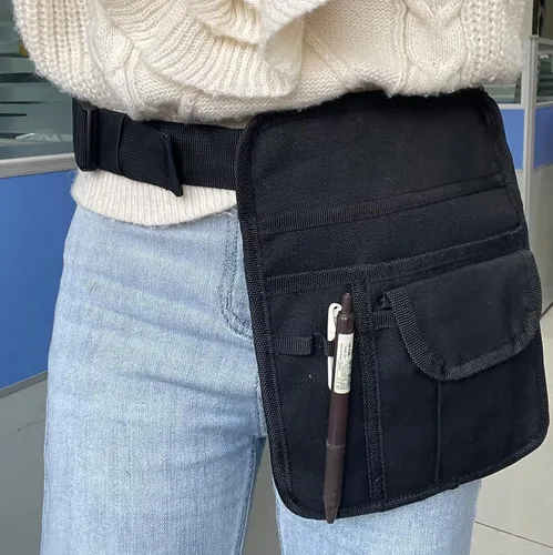 Vista 2 de LUFOX Bolsa para servidor, bolsa de restaurante para camarero, bolsa de dinero, bolsa de delantal de restaurante con cinturón ajustable, Negro