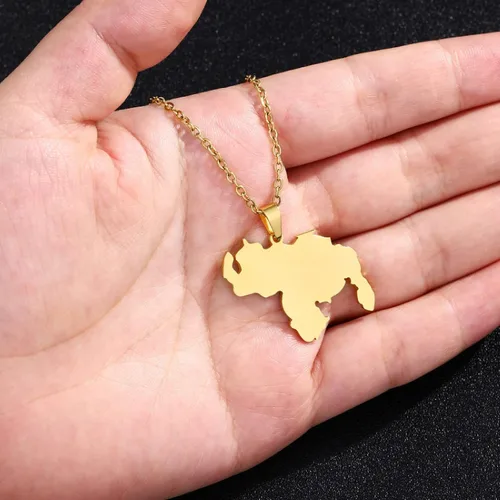 Vista 3 de SHOUJIQQ Collar con colgante de mapa de Venezuela Collar con dije de bandera étnica de Hip Hop de la República para mujeres y hombres, clavícula C