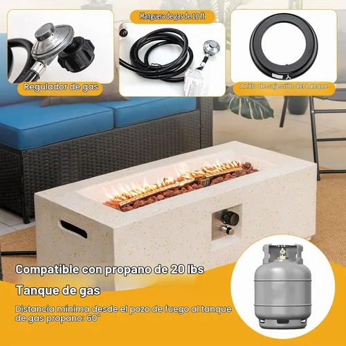 Vista 8 de Tangkula Mesa de fuego para exteriores de 50,000 BTU, mesa rectangular de gas propano de terrazo de 42 pulgadas con encendido automático, quemador